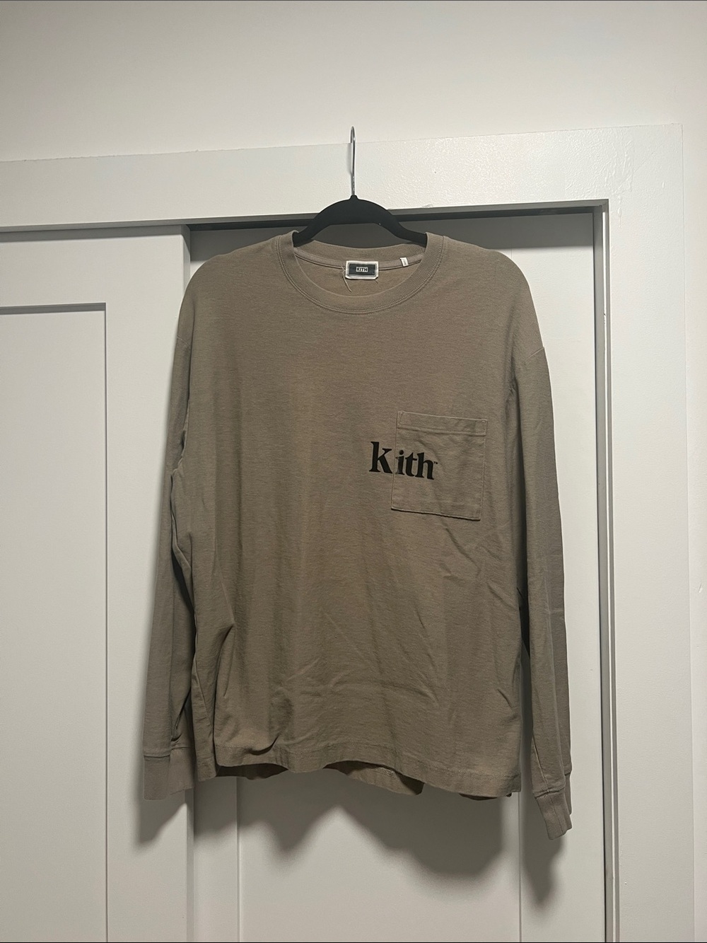 Kith Long Sleeve Pocket Tee in Taupe with Logo